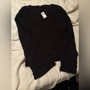 Black lace textured long sleeve top